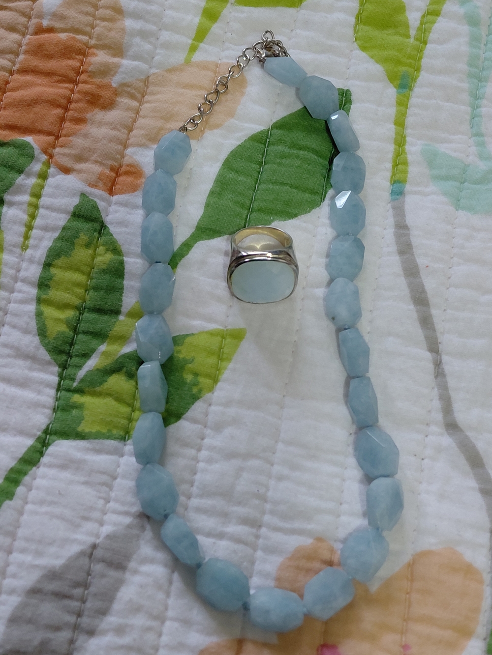 Vtg. Designer BSJ Light Blue Calcite Quartz Choker Necklace W/Sterling Findings.